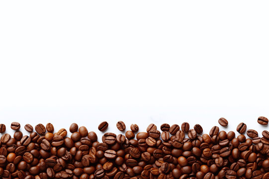 White background with coffee beans, banner with empty space for text