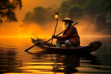 Timeless Angling: A Man Embracing Ancient Fishing Traditions
