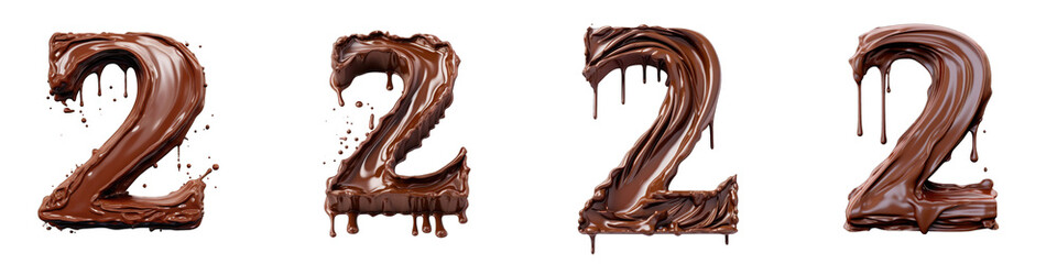 Chocolate colored number, logotype, number 2 , Two isolated on a transparent background
