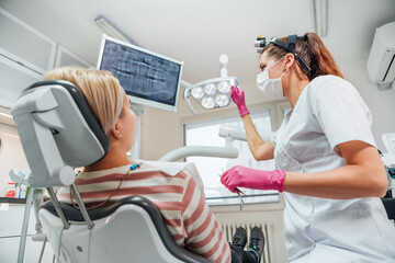 Dentist doctor examination Dental X-rays scan. Dental clinic patient visit modern medical ward....