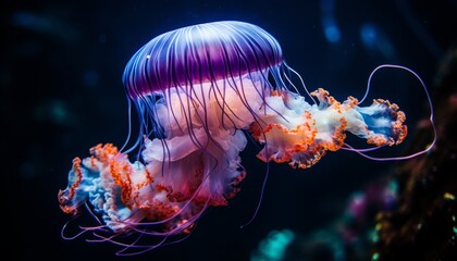 Elegant and mesmerizing giant bell jellyfish gracefully drifting through the pristine waters