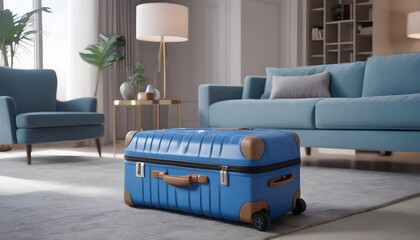 Travel luggage leather suitcase at home