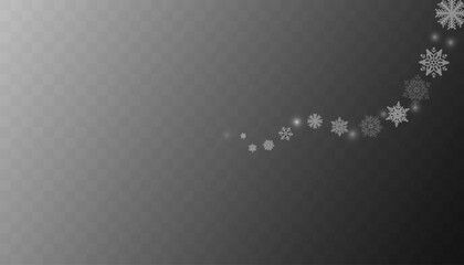 Tiny flying snow flakes illustration. Snowstorm dust freeze shapes. Snowfall sky white transparent wallpaper. Flat snowflakes january vector. Snow hurricane landscape.