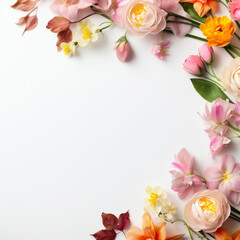 Fondo con detalle y textura de varias flores de colores con estilo de primavera, sobre fondo de color blanco