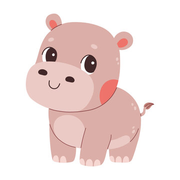 Cute cartoon hippo vector childish vector illustration in flat style. For poster, greeting card and baby design.