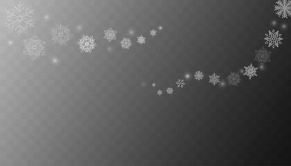 Tiny flying snow flakes illustration. Snowstorm dust freeze shapes. Snowfall sky white transparent wallpaper. Flat snowflakes january vector. Snow hurricane landscape. - obrazy, fototapety, plakaty