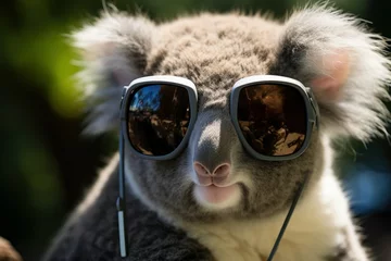 Papier Peint photo Lavable Magasin de musique Lightweight Koala headphones. Nature music animal. Generate Ai