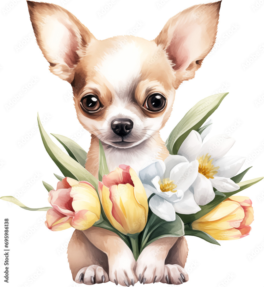 Poster cute chihuahua portrait illustration created with generative ai technology