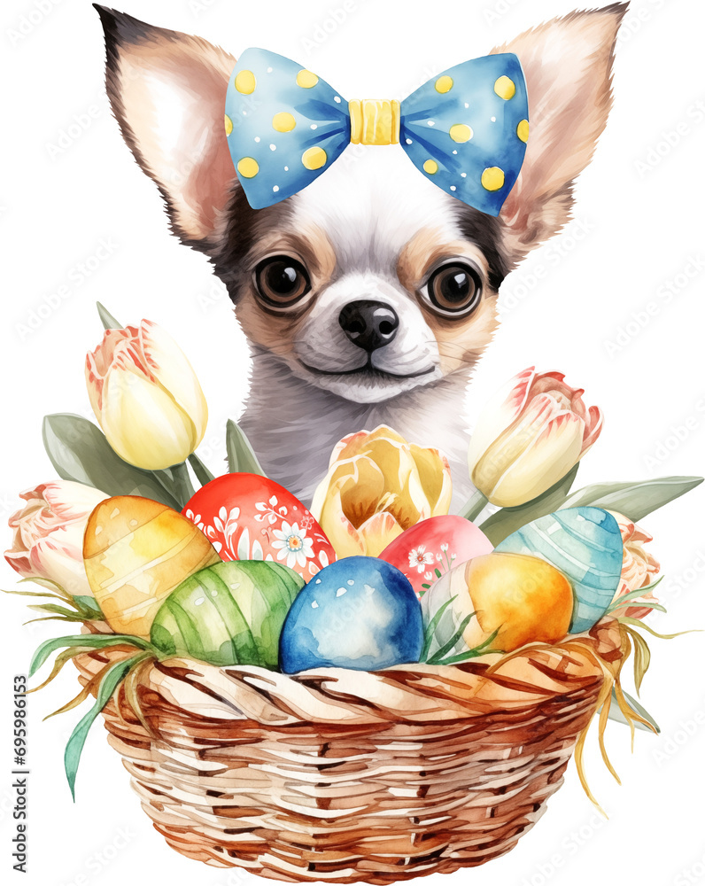 Poster easter chihuahua portrait illustration created with generative ai technology