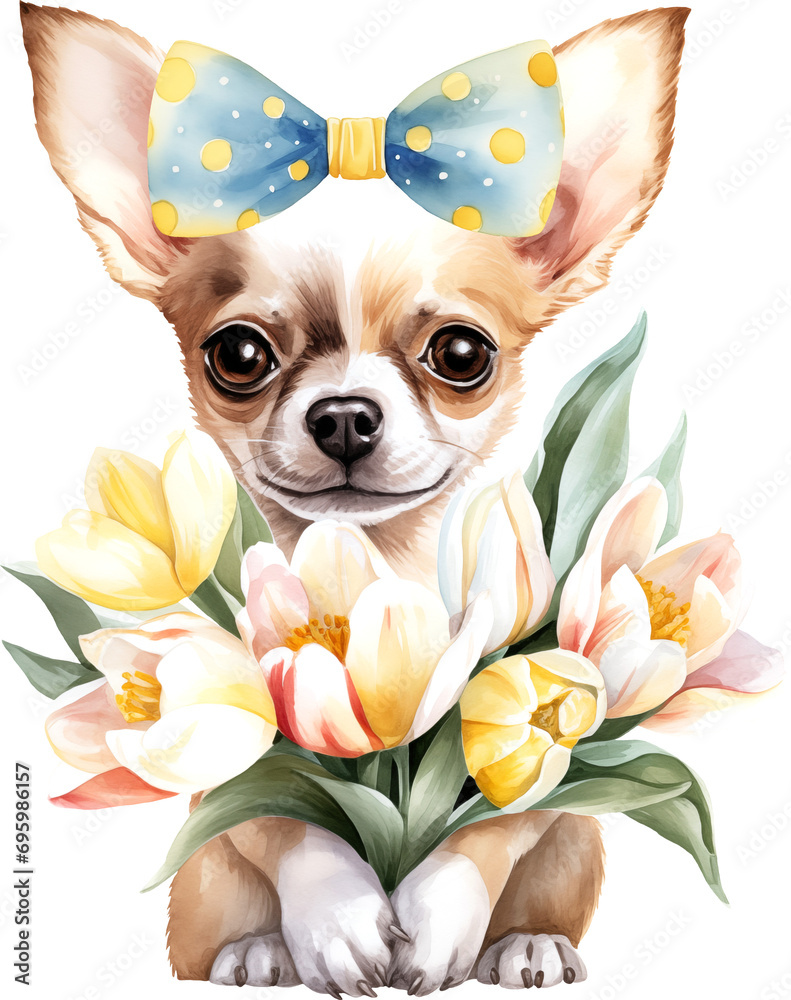Poster cute chihuahua portrait illustration created with generative ai technology