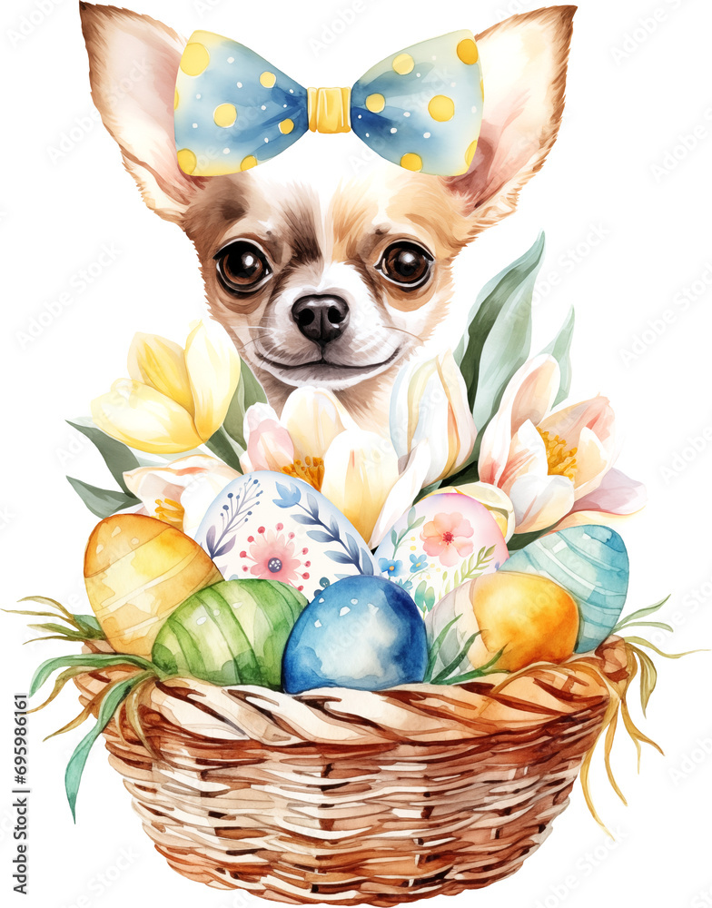 Poster easter chihuahua portrait illustration created with generative ai technology