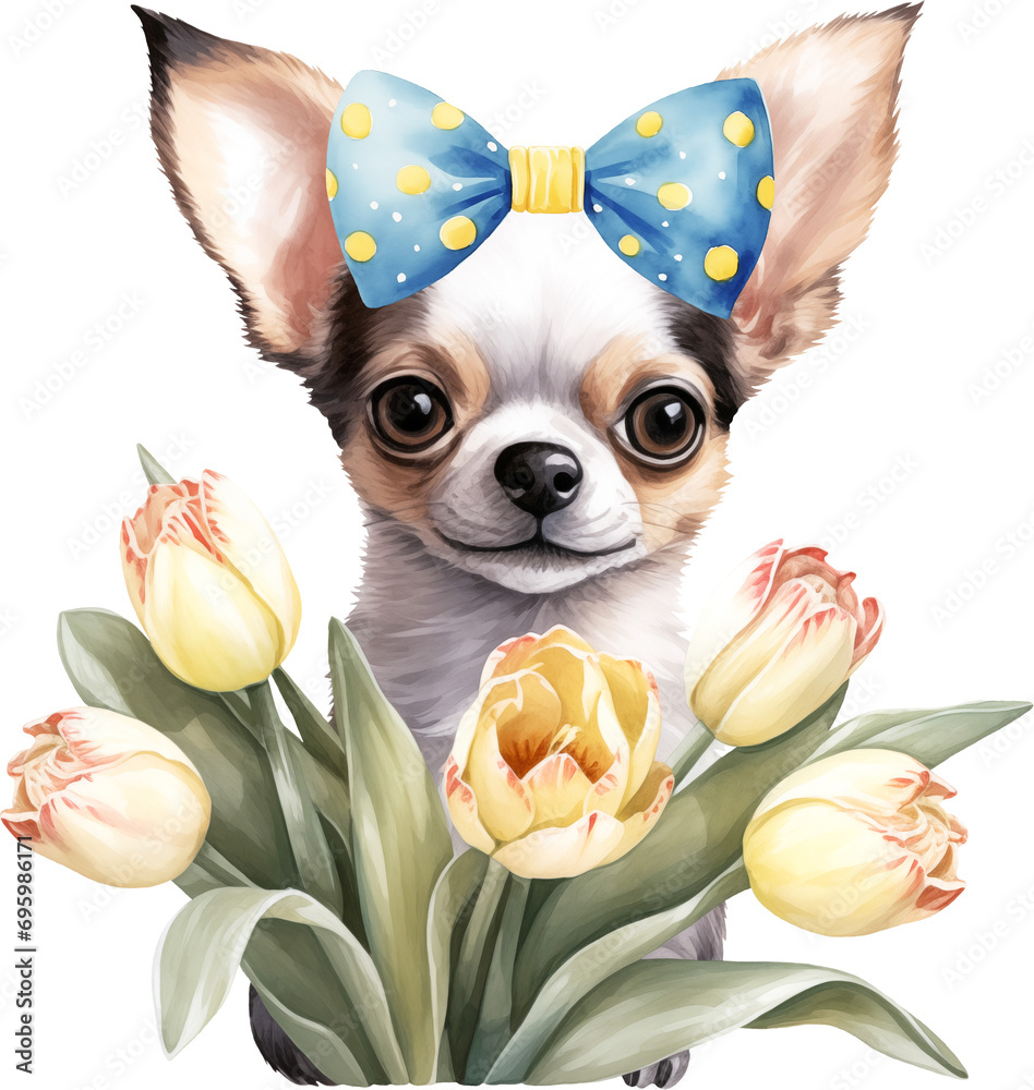 Poster cute chihuahua portrait illustration created with generative ai technology