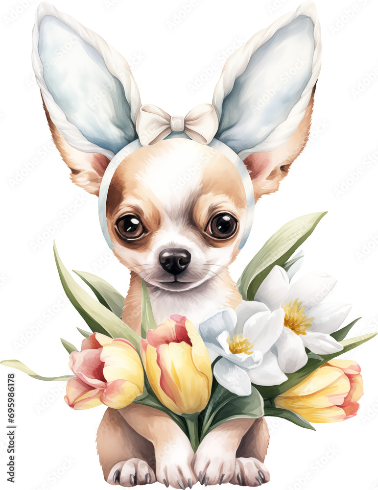 Poster easter chihuahua portrait illustration created with generative ai technology