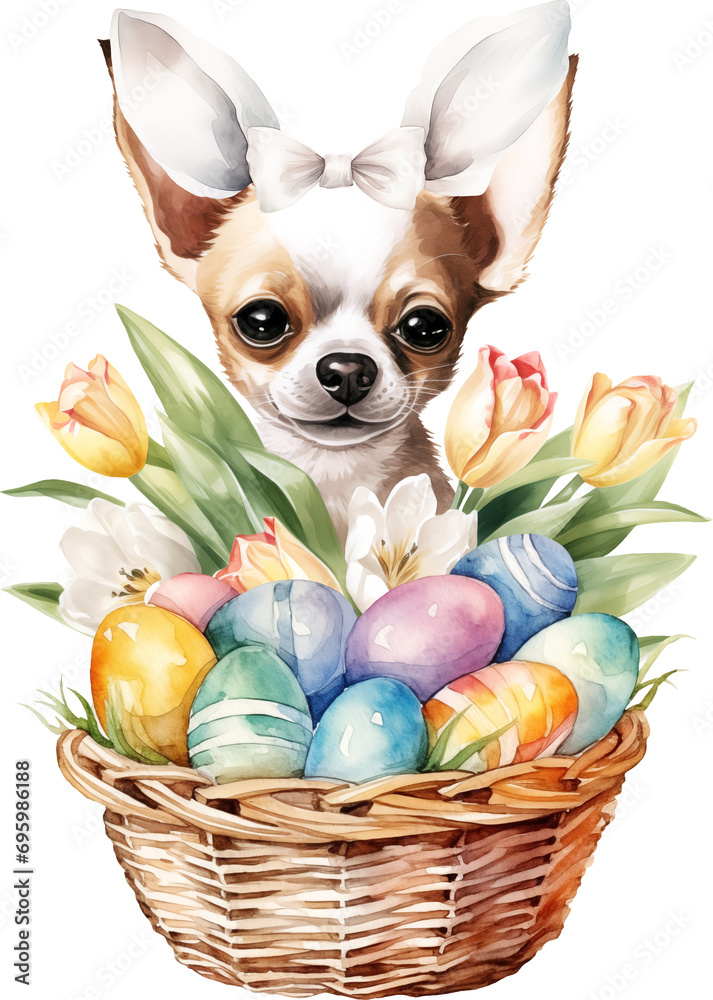 Poster easter chihuahua portrait illustration created with generative ai technology