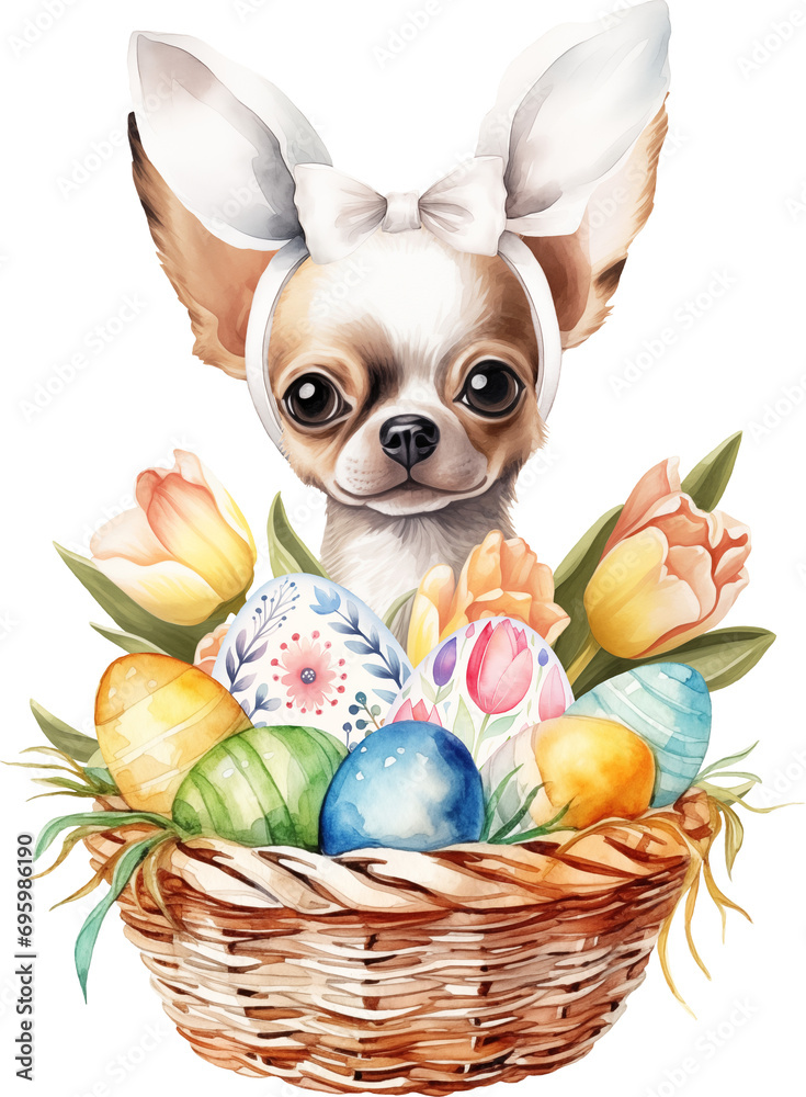 Poster easter chihuahua portrait illustration created with generative ai technology