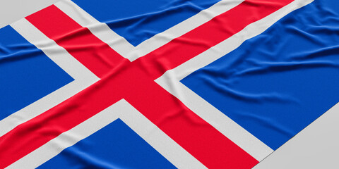 Flag of Iceland. Fabric textured Iceland flag isolated on white background. 3D illustration