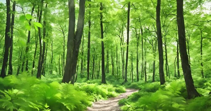 Watercolor illustration green color forest, background video