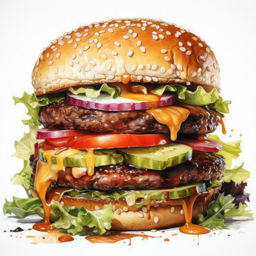 recommend clip art: watercolor Burger clipart, Generative Ai