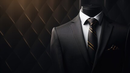 A mock-up of black with tie on black background. - obrazy, fototapety, plakaty