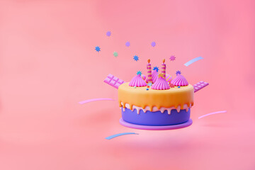 Surprise birthday cake and Valentine's greeting card 3d illustration