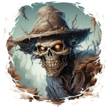 scary skeleton wearing hat, spooky portrait clip art preview