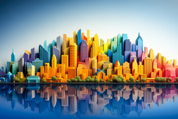 Cityscape Embellished with Rainbow Patterns Displaying Support for LGBTQ+ Pride Month Against a Gradient Backdrop
