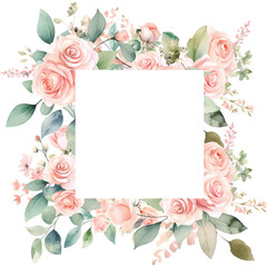 Fototapeta na wymiar watercolor soft pink rose floral frame