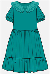 SCALLOP PETER PAN COLLAR TIERED DRESS DESIGNED FOR TEEN AND KID GIRLS IN VECTOR ILLUSTRATION FILE