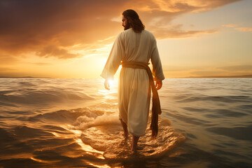 Miracle of Jesus Christ walking on water - obrazy, fototapety, plakaty