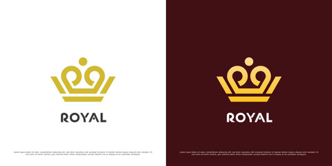 Royal crown logo design illustration. Simple geometric silhouette monarch royal pride king queen prince imperial heraldic aristocratic elegant icon. - obrazy, fototapety, plakaty