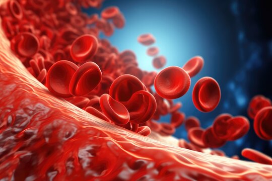 Blood cells in red blood cell. 3D illustration. Medical concept, blood clot or thrombus can obstruct the flow of red blood, AI Generated