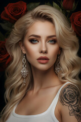 Fototapeta premium portrait of a woman with roses