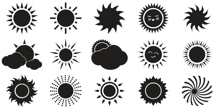 Sun icon set. Vector flat design.sun star icons.Collection of sun stars for use in as logo or weather icon.solar isolated icon, sunshine, sunset collection, summer, sunlight – stock vector