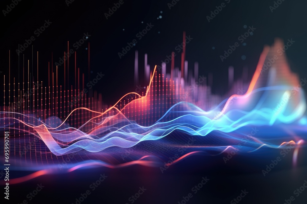 Fototapete abstract background with glowing forex chart. 3d rendering toned image, a futuristic technology wave