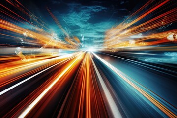 abstract of speed motion on the road at night with blur background, A high-speed road with motion blur creates the vision of fast-speed transfer, AI Generated