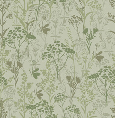 Violet wild grasses elegant vector floral pattern. Botanical background illustration.