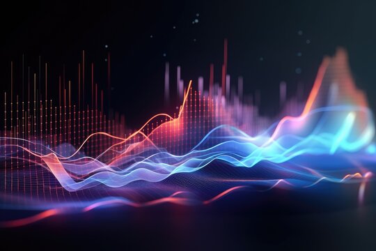 abstract background with glowing forex chart. 3d rendering toned image, A futuristic technology wave background, featuring digital data visualization, is presented as a, AI Generated