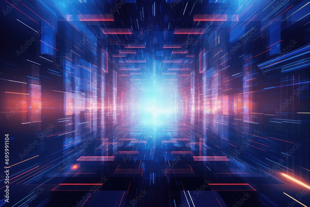 Poster abstract technology background with glowing lines and bokeh. 3d rendering, abstract background theme