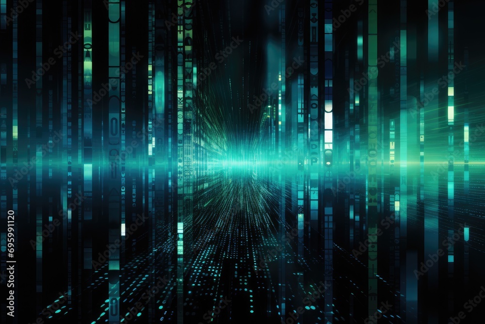 Fototapete futuristic technology background with glowing lines and dots. 3d rendering, abstract binary backgrou
