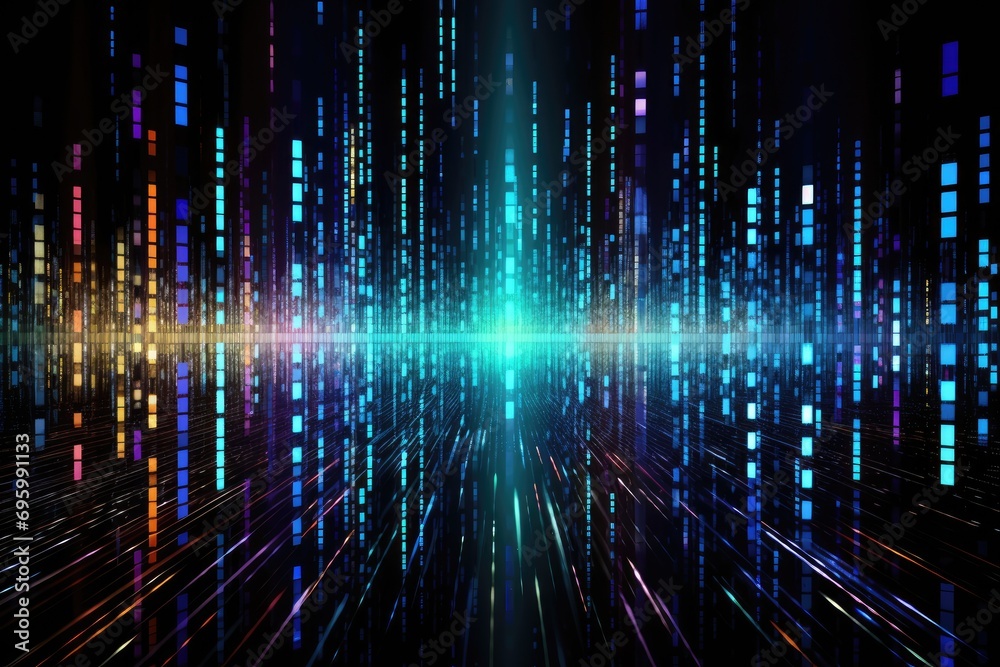 Poster Abstract technology background with glowing lines and dots. 3D Rendering, Abstract binary background for hackathon and other digital events, AI Generated