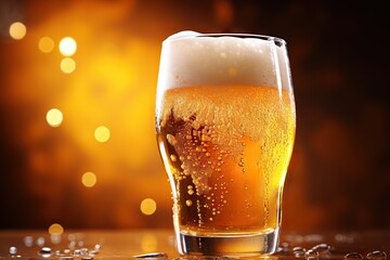 Bubbling Elegance Pouring Beer with Frothy Bubbles into a Glass, Creating a Front View Wave Curve Shape – Ideal Background for Refreshing Visuals. created with Generative AI