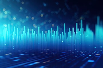 3d illustration of blue digital equalizer over dark blue background, Abstract blue digital background. Big data visualization, AI Generated