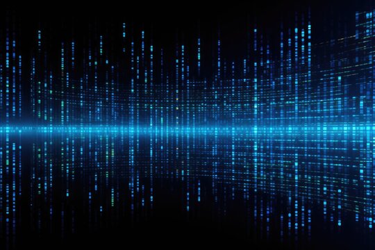 Abstract technology background. Vector illustration. Blue digital binary code on black background, Abstract binary background for hackathon and other digital events, AI Generated