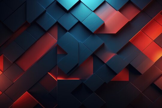 Abstract background with blue and red geometric shapes. 3d render illustration, abstract creative geometric background, AI Generated
