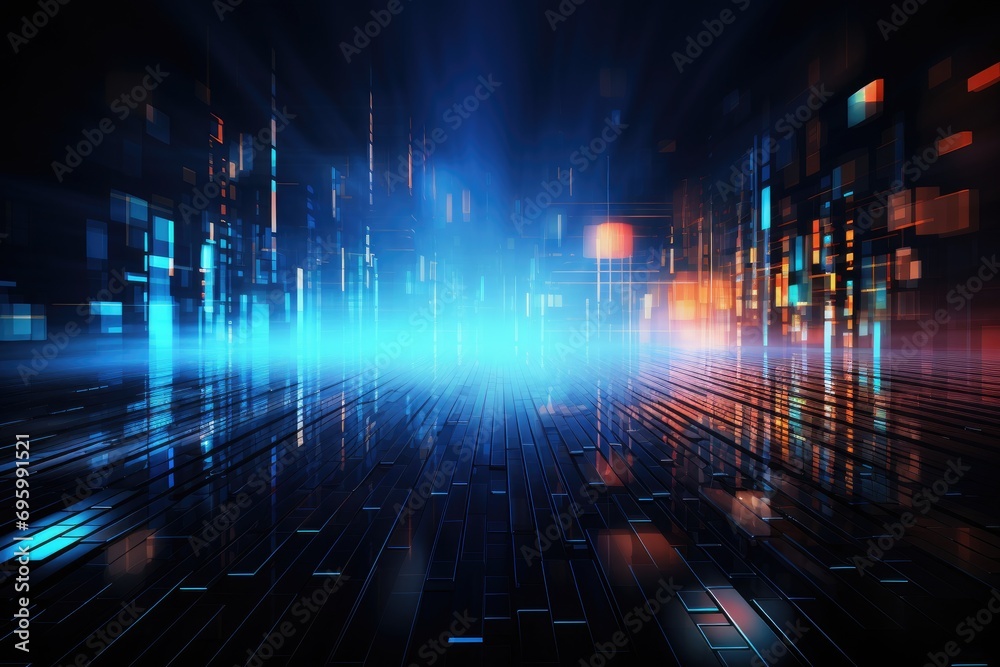 Poster abstract technology background with glowing lines and light effects. 3d rendering, abstract technolo