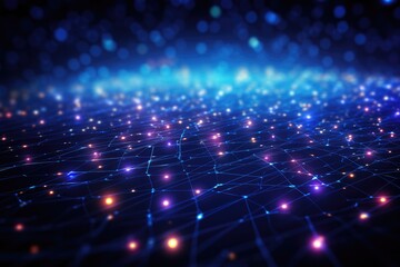 Naklejka premium Abstract technology background with glowing lines and dots. 3D Rendering, Abstract technology and circuit board wallpaper with digital glowing waves and patterns, AI Generated