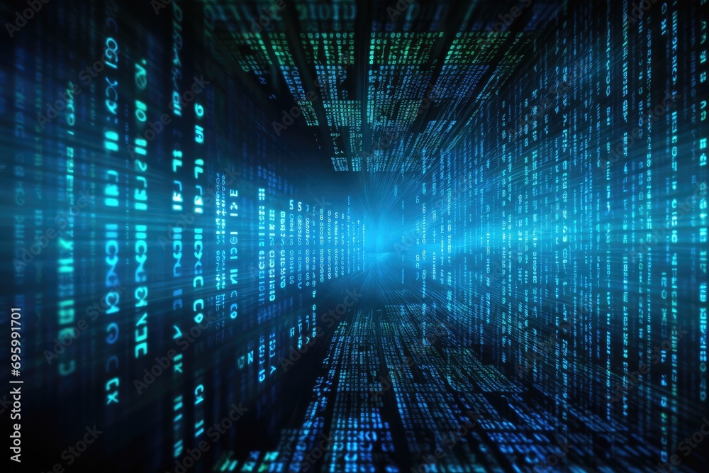 Poster binary code on blue background, computer generated abstract background, 3d render, abstract stock ma
