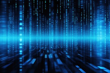 abstract blue matrix digital technology background, computer generated abstract background, 3D rendering, Digital binary code and AI algorithms running in the background, Modern server, AI Generated