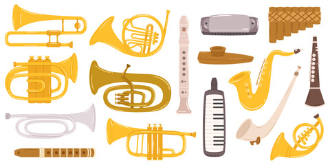 Flute, Clarinet, Saxophone, Trumpet, Trombone, Oboe, Bassoon, French Horn, Tuba, Piccolo, And Bagpipes Wind Instruments © Anna Syvak