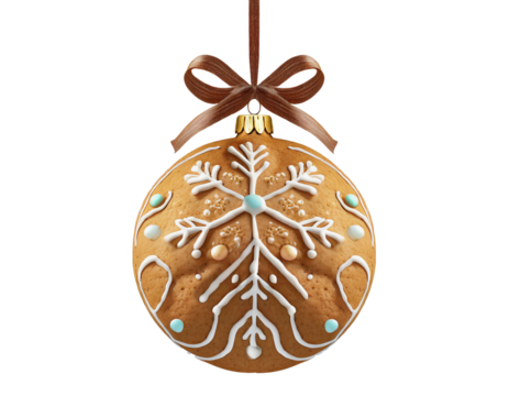 Fictional gingerbread Christmas bauble beautifully decorated with icing. Unique Christmas bauble. Merry Christmas cookies. Transparent background isolated object. Xmas holiday season. Sweet pastry.  - Powered by Adobe